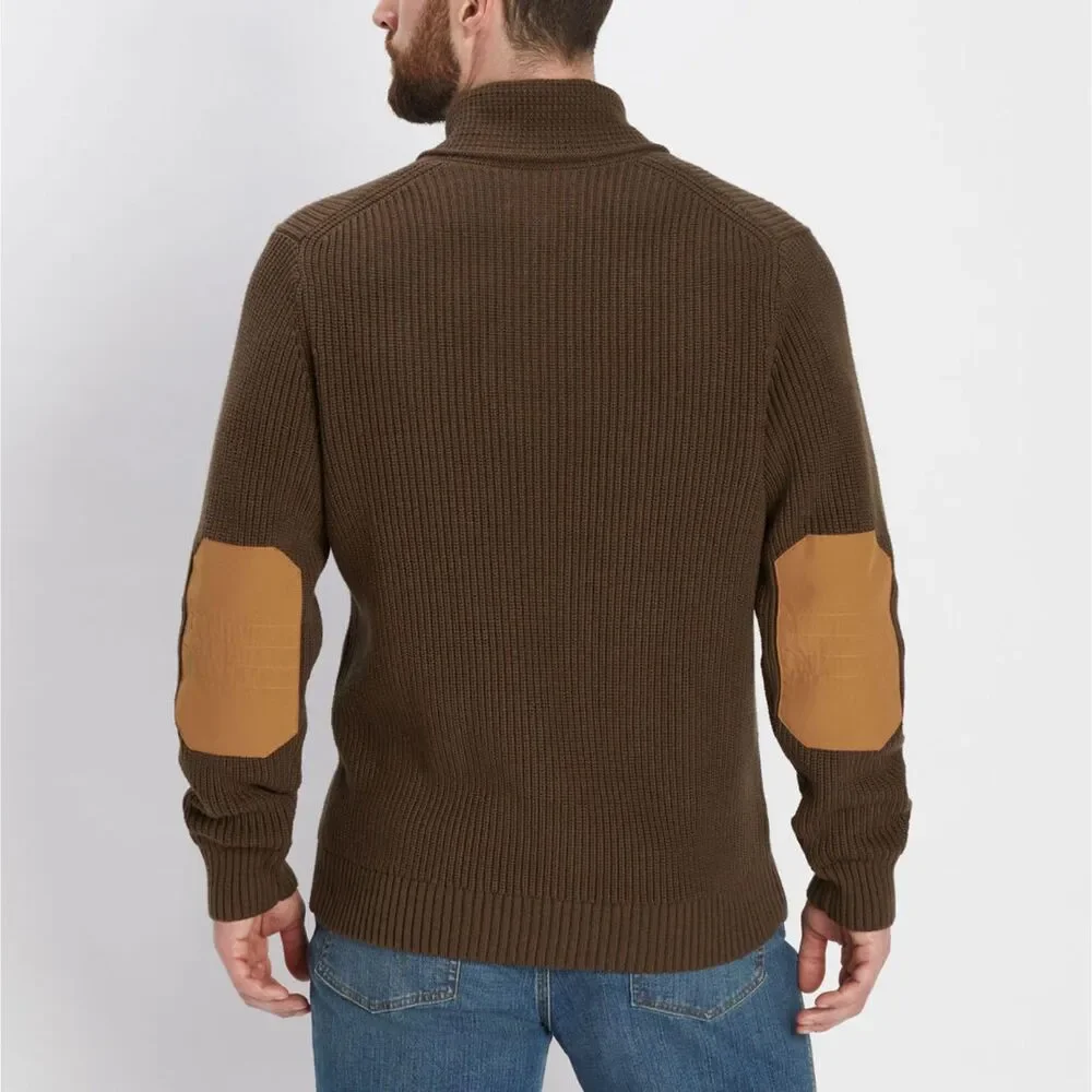DULUTH TRADING CO Brigadier Shawl Collar Green Brown Knit Sweater Size XL